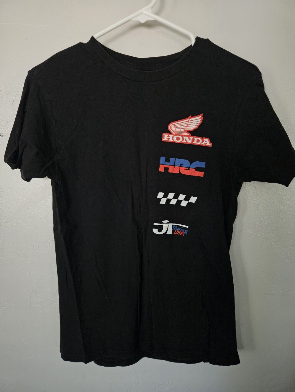 Honda Black Men's Small Logo T‑Shirt with Racing Graphics Short Sleeve Moto